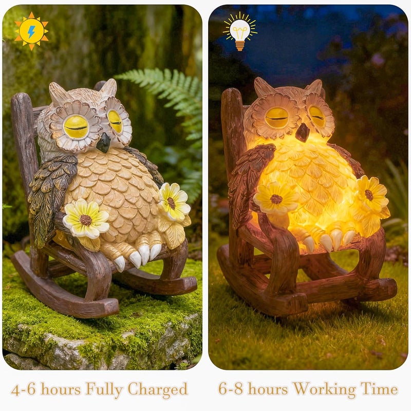 LIULO TOOL Light Up Owl on Chair Garden Sculpture, LED Solar Powered Owl Lying on The Chair Centerpiece, Cute Figurine Statue for Home Fireplace Outdoor Collection Decoration, 6x4.5x3.3 in - Image 5